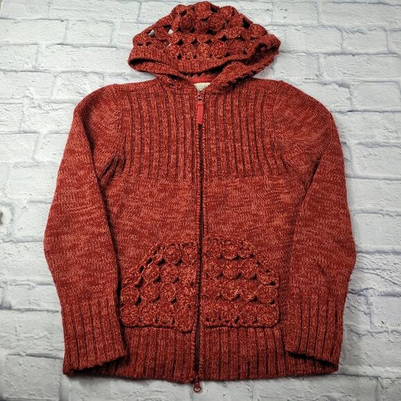 Cabela's Rusty Red Zip Cardigan with Crochet Hood & Pockets size Small - Picture 1 of 15